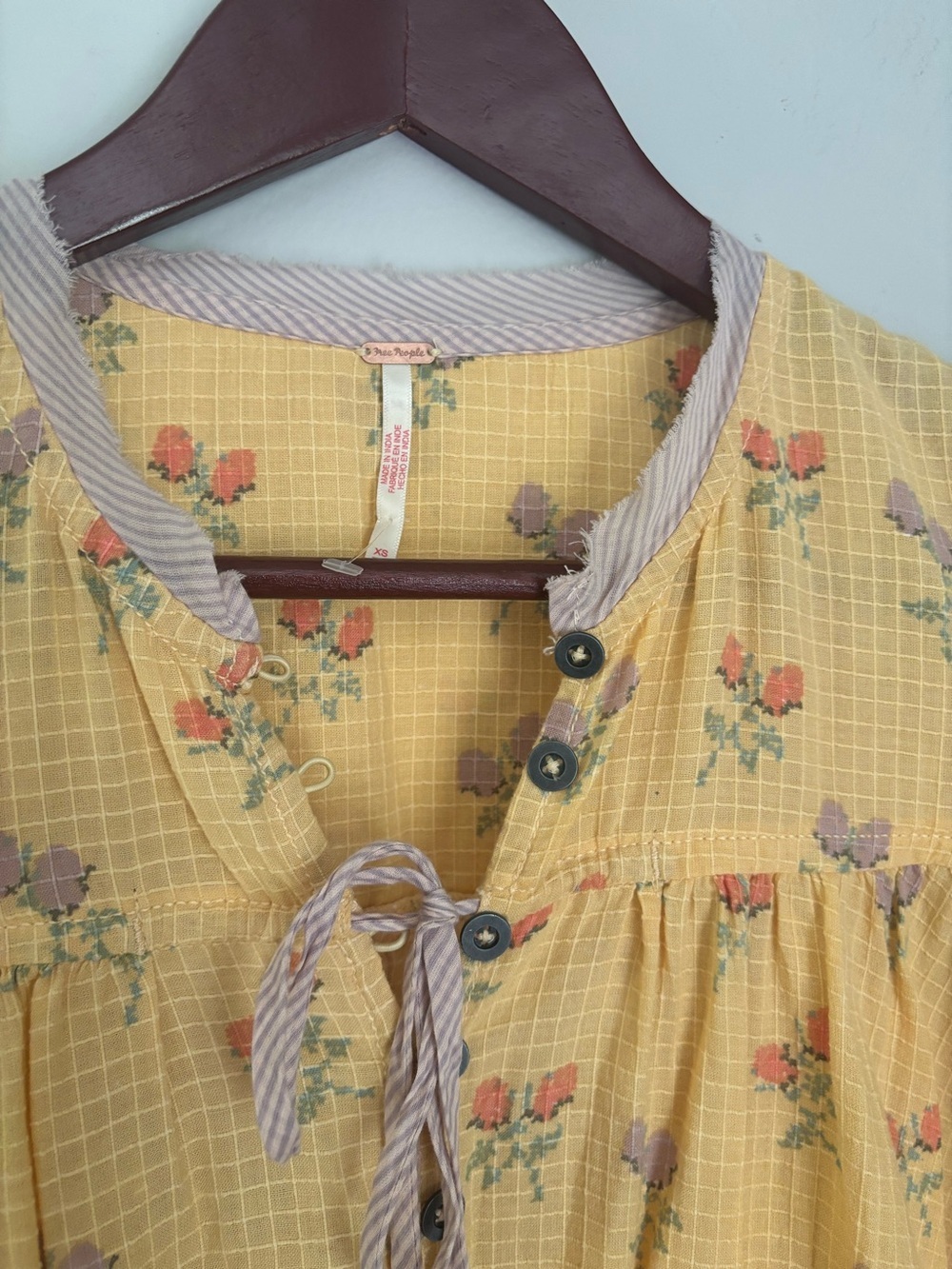 Free People sundown ditsy print smock mini dress in yellow NWOT - Picture 9 of 9